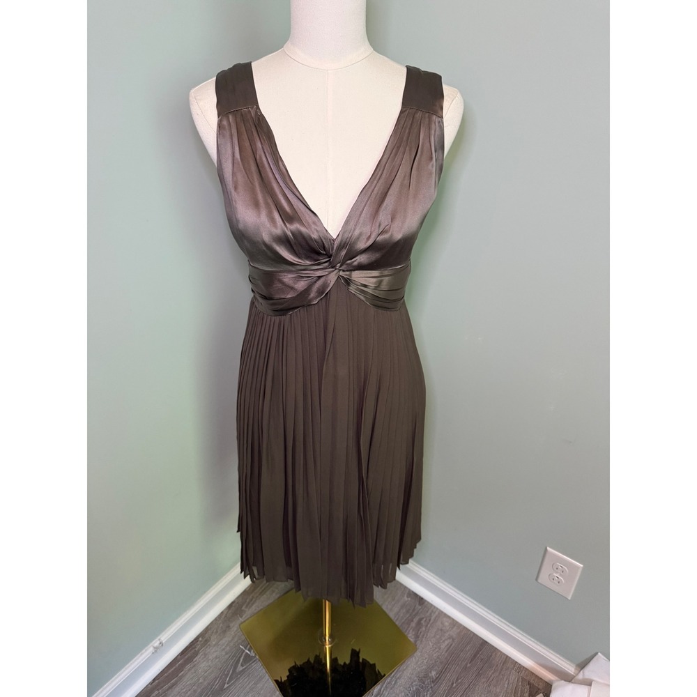 Peter Nygard Brown 100% Silk Pleated Whimsygoth Cocktail Dress Size 8 11122559